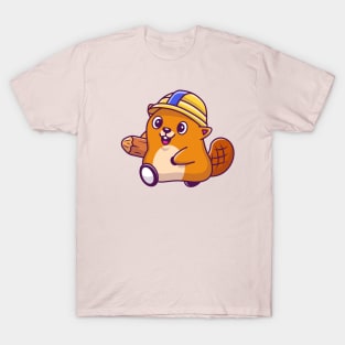 Cute Beaver Construction Cartoon (3) T-Shirt